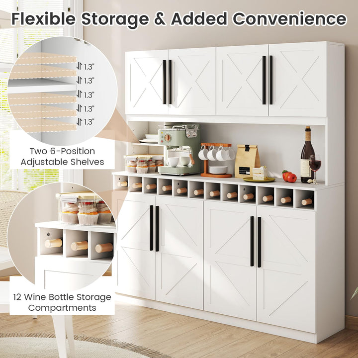 70 Inch Farmhouse Pantry Cabinet Kitchen Buffet Hutch with 4 Cabinets and 2 Open Shelves