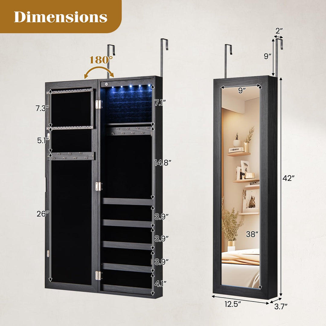 Giantex Wall or Door Mounted Jewelry Cabinet with Full Length Mirror with Lights