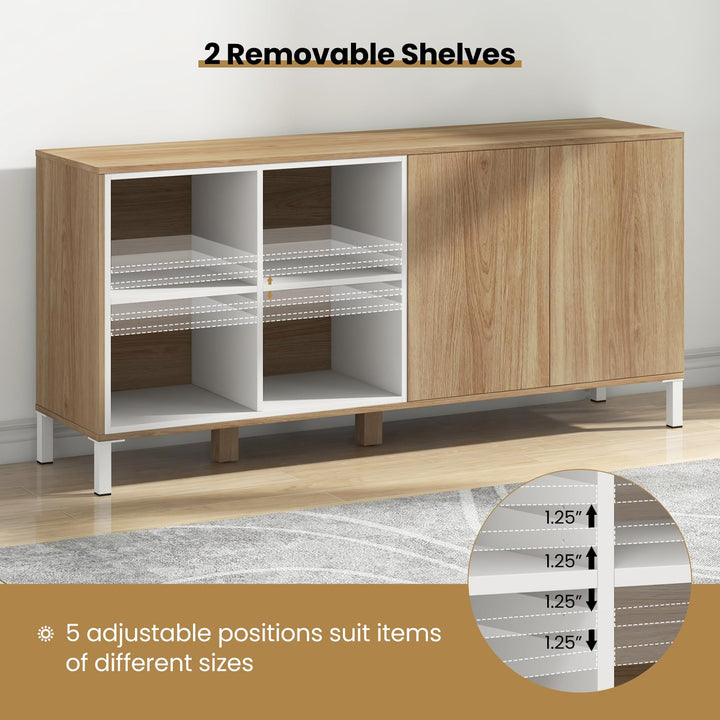 Giantex 63” Buffet Cabinet with Storage, Farmhouse Kitchen Sideboard w/ 4 Cubes, Adjustable Shelves &amp; Pop-up Doors