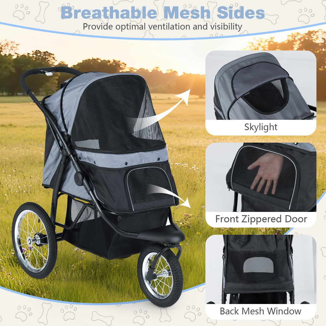 Giantex Dog Stroller for Small &amp; Medium Dogs Cats Foldable Pet Stroller with 3 All-Terrain Inflatable Rubber Wheels