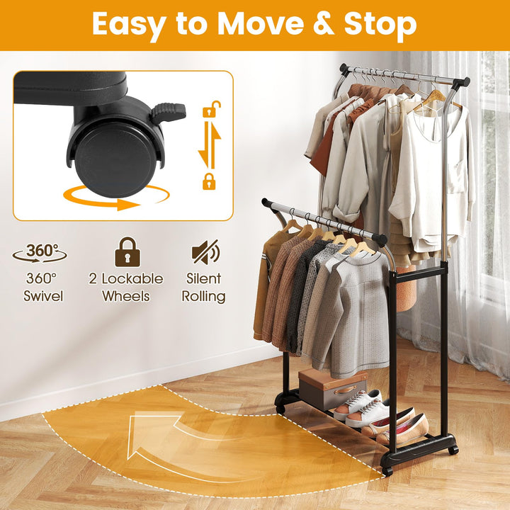 Giantex Double Rod Clothing Rack with Adjustable Height &amp; Wheels