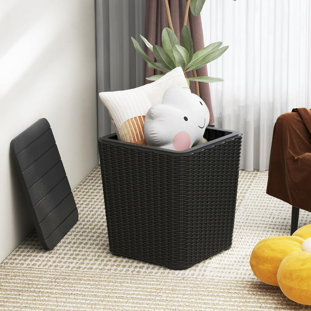 Giantex Small Outdoor Side Table - 11.5 Gallon Deck Box with Removable Lid &amp; Wicker-woven