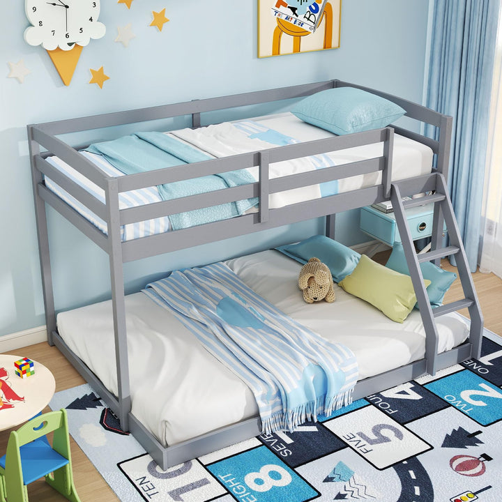 Giantex Twin Over Full Bunk Bed Solid Wood Kids Bunk Bed with Full-Length Guardrails &amp; Ladder