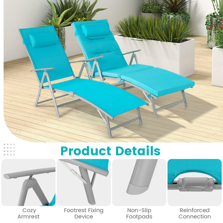 Giantex Folding Chaise Lounge Chair - Outdoor Reclining Chair with Removable Seat Cushion, Headrest Pillow
