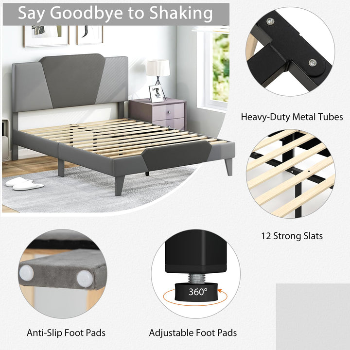 Giantex Queen/Full/Twin Size Velvet Upholstered Bed Frame with Headboard