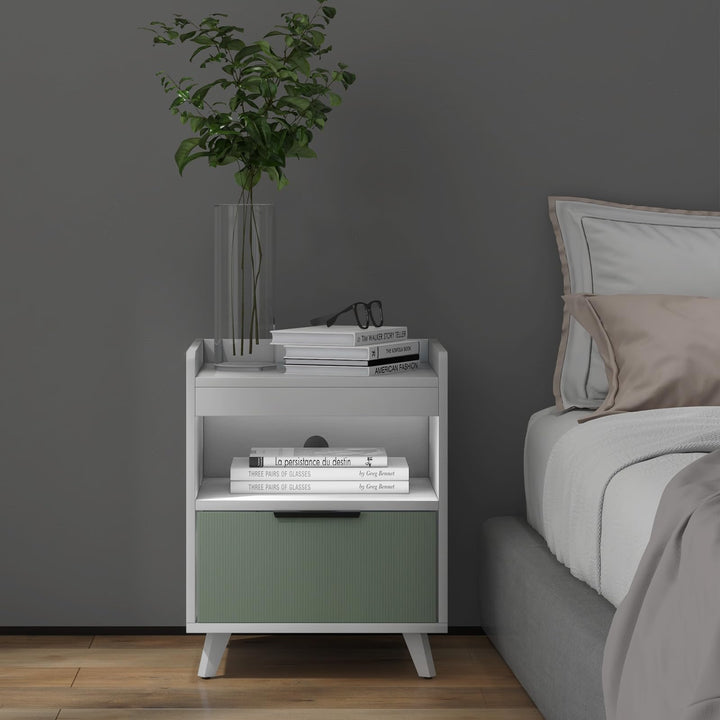 Giantex Nightstand with Drawer, 3-Tier Bedside Table with Storage Drawer &amp; Open Compartment