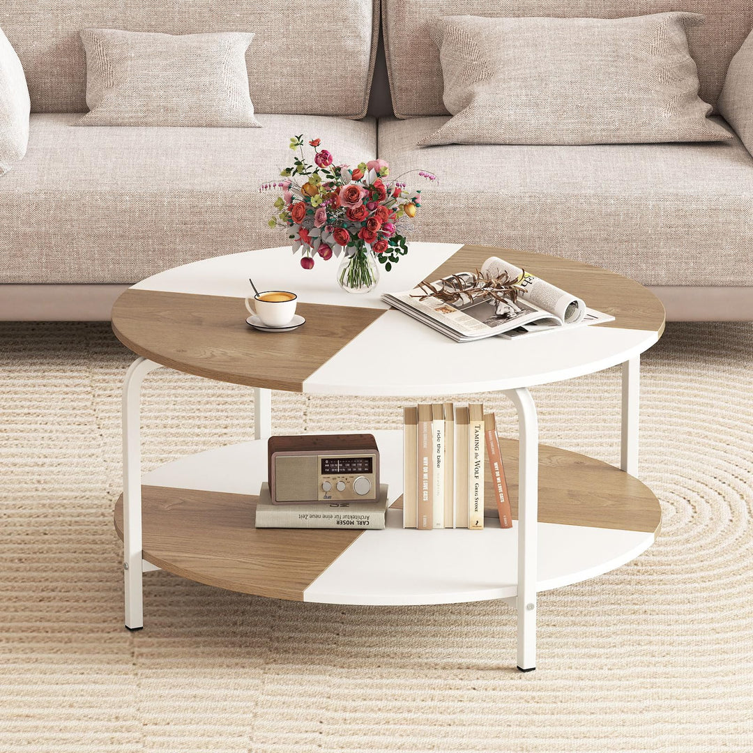 Giantex Round Coffee Table 2-Tier Center Table with Open Storage Shelf