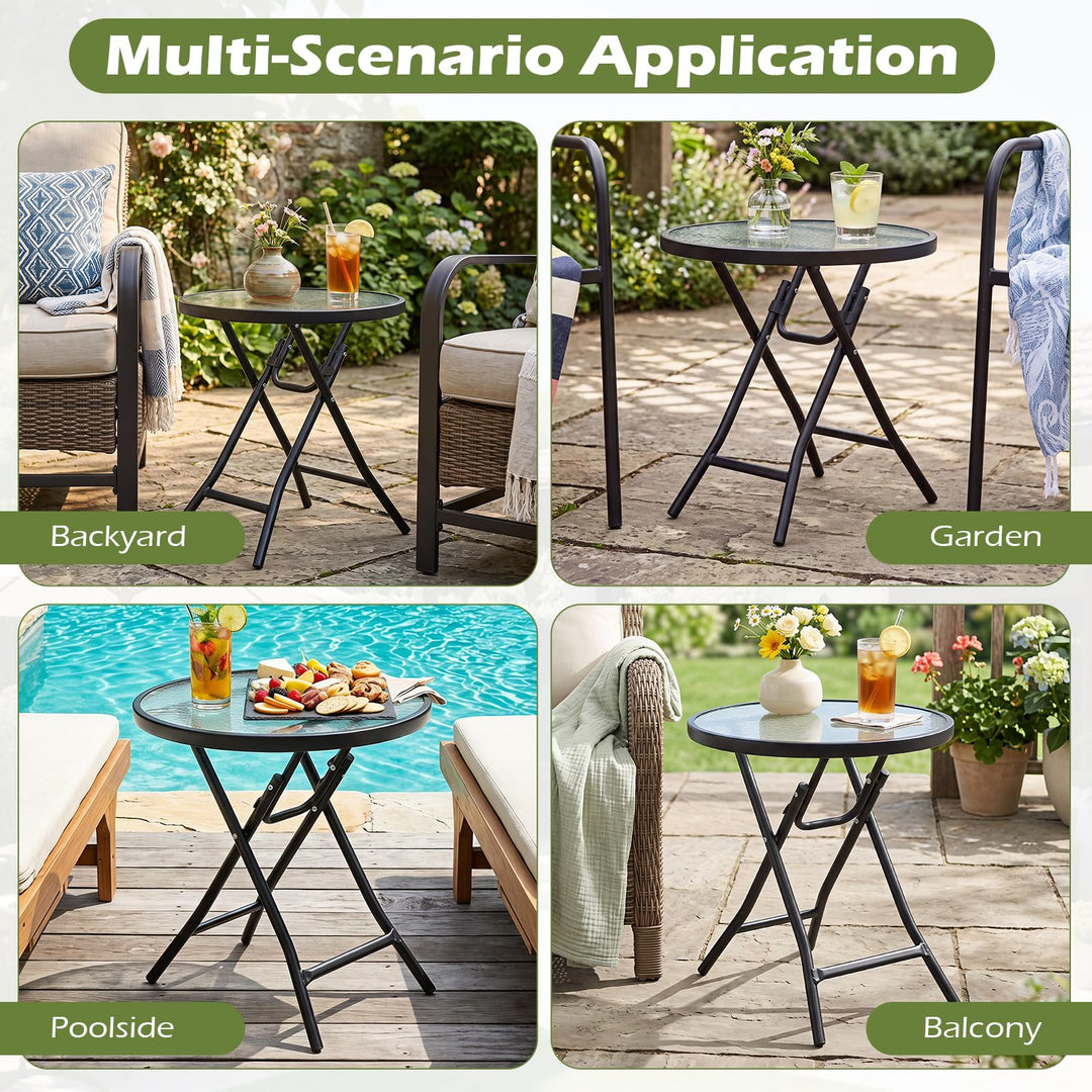 Giantex Round Folding Side Table w/Tempered Glass Tabletop &amp; Metal Frame (1/2)