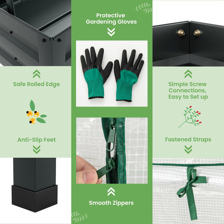 Giantex 3-in-1 Raised Garden Bed with Greenhouse Cover &amp; Trellis Rope,  46”x23.5”x59” Raised Bed for Flower Herb Vegetable