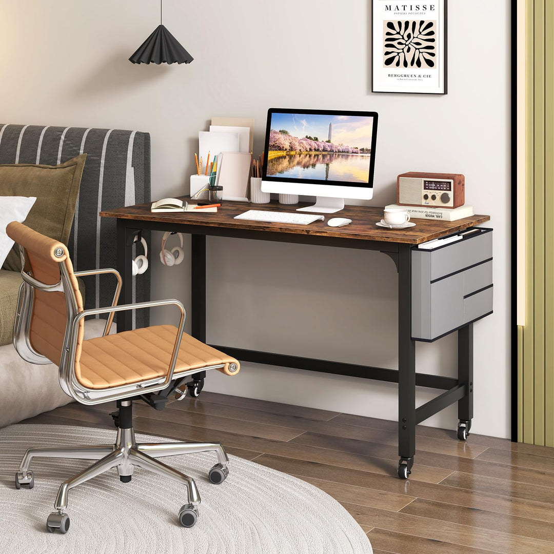 Giantex 48" Rolling Computer Desk, Mobile Study Writing Desk with Wheels &amp; Metal Frame, Simple Style Home Office Work Bench