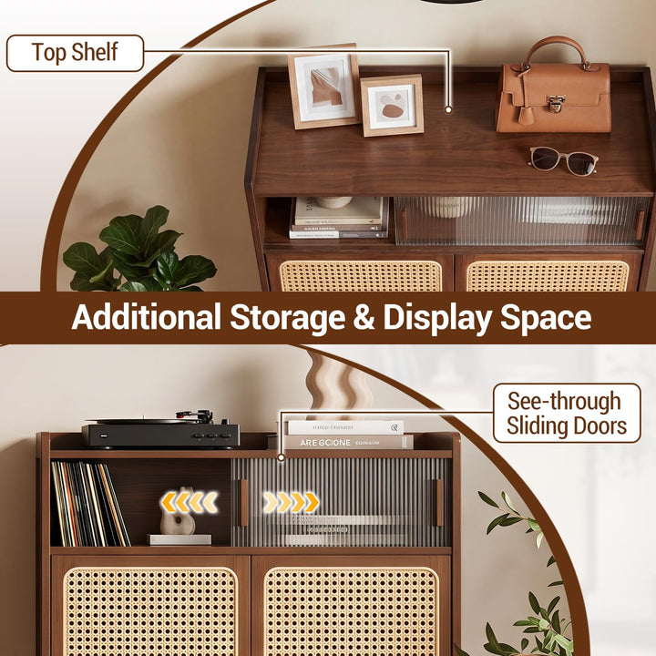 Giantex Bamboo Shoe Cabinet w/Woven Rattan Doors