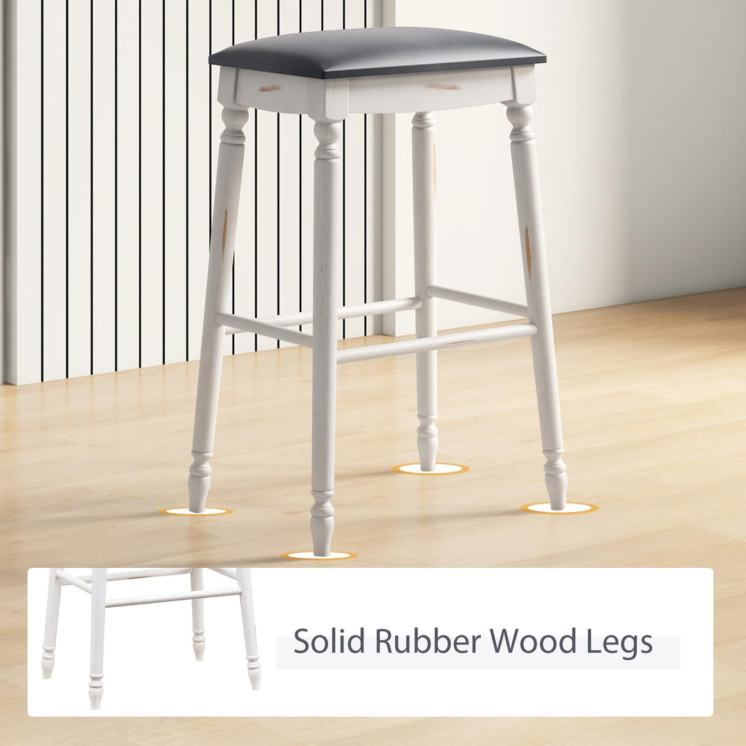 Giantex Bar Stools, 29"/24" Bar Height Saddle Stools w/Padded Seat, Rubber Wood Legs, Footrests &amp; Antiqued Surface