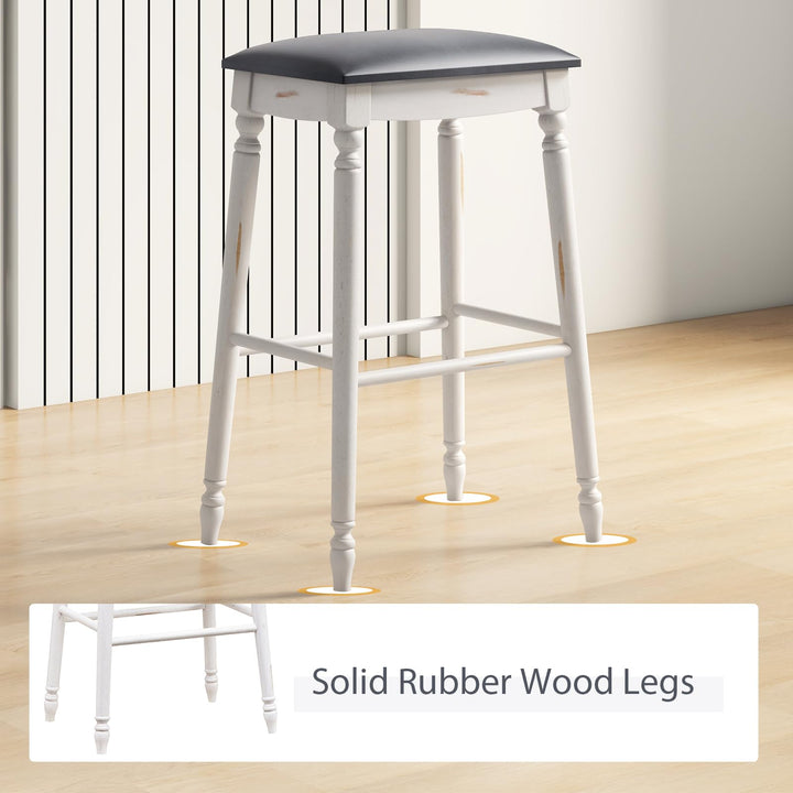 Giantex Bar Stools, 29"/24" Bar Height Saddle Stools w/Padded Seat, Rubber Wood Legs, Footrests &amp; Antiqued Surface
