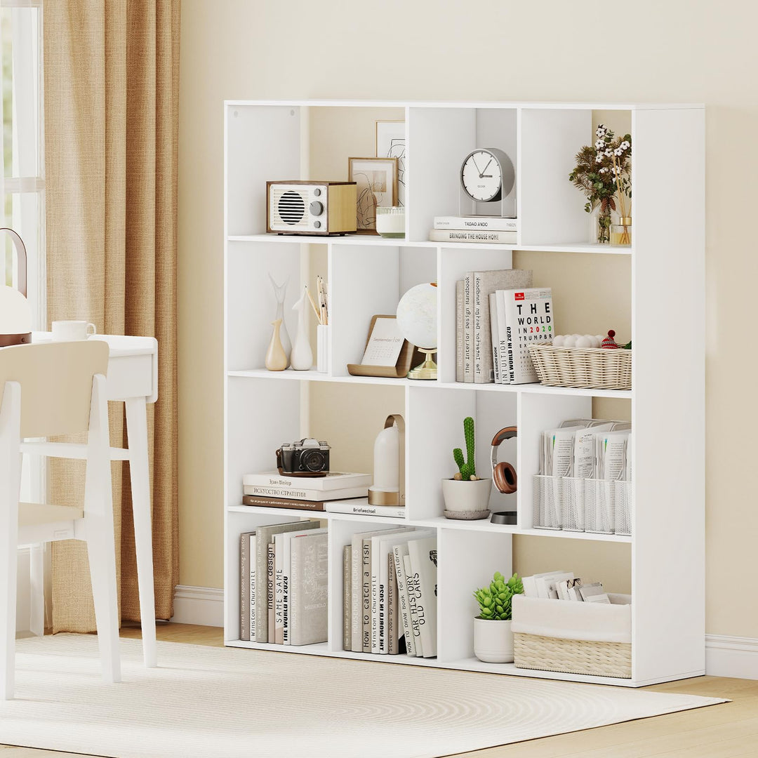 Giantex Open Shelf Bookcase 4-Tier Modern Bookshelf with 12 Storage Compartments