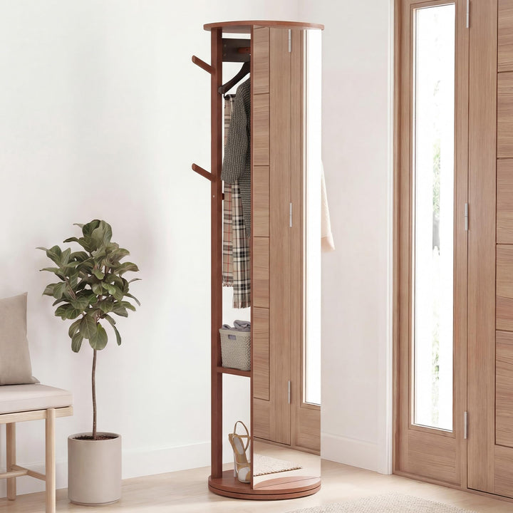 CHARMAID 66" Wood Floor Standing Mirror with 2 Clothes Rods