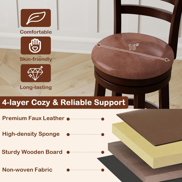 Giantex 26" Counter Height Swivel Barstools Set of 2/4 with Faux Leather Seat and Wrap-around Footrest