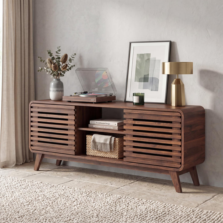 GIANTEX 58" Mid Century Modern TV Stand for 65 inch TV with Grille Doors