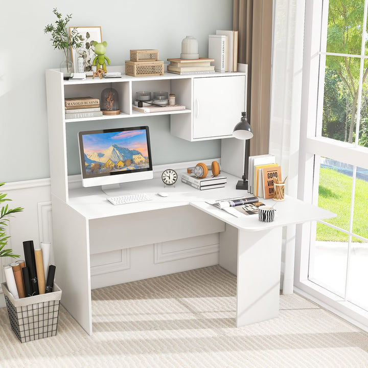Giantex L Shaped Desk with Hutch, Corner Computer Desk with Storage Shelf &amp; Cabinet