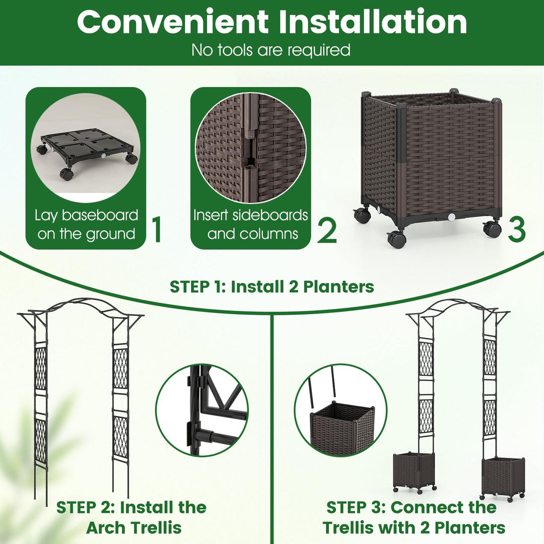 Giantex 8.2 FT Garden Arch Trellis w/ 2 Self-Watering Planter Boxes