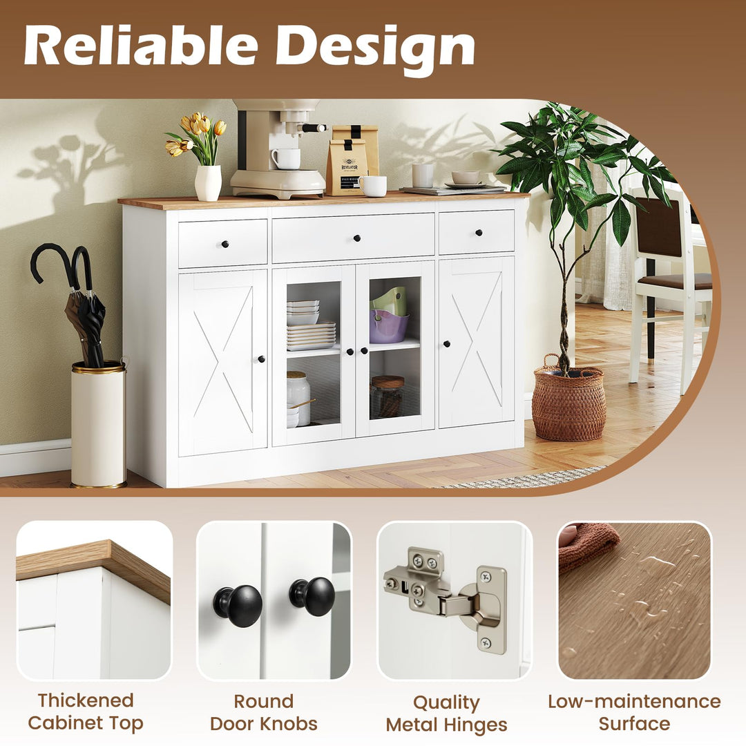 Giantex 55" Large Buffet Sideboard with 3 Drawers &amp; 2 See-Through Doors