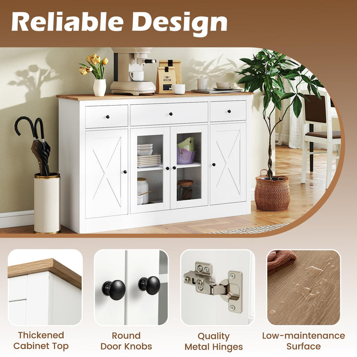 Giantex 55" Large Buffet Sideboard with 3 Drawers &amp; 2 See-Through Doors