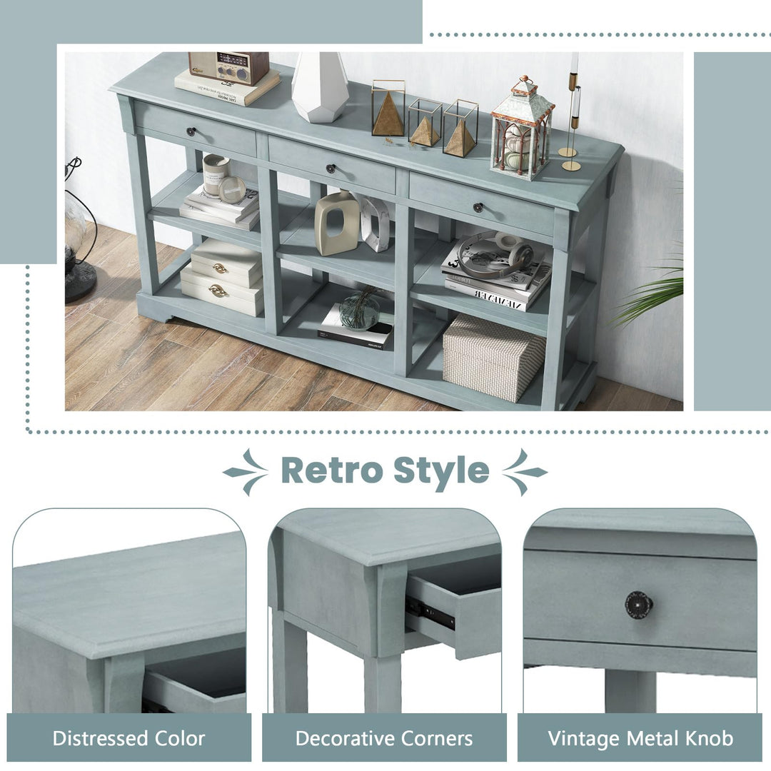 Giantex Console Table with Storage, 58” Long Sofa Table with 3 Drawers &amp; Open Shelves