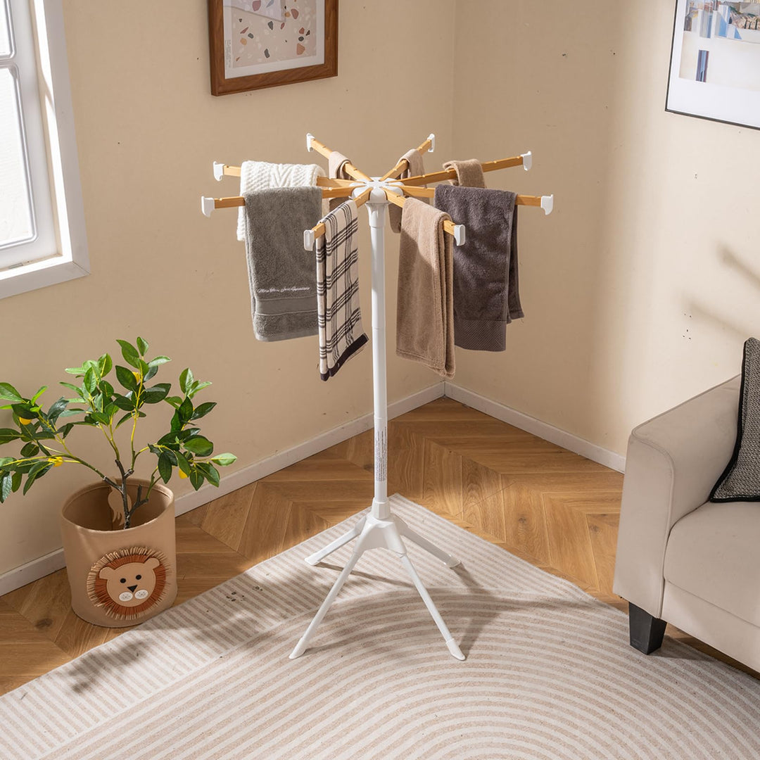 Giantex 4 Legs Foldable Clothes Drying Rack with 8 Bamboo Hanging Rods and 40 Hanger Slots
