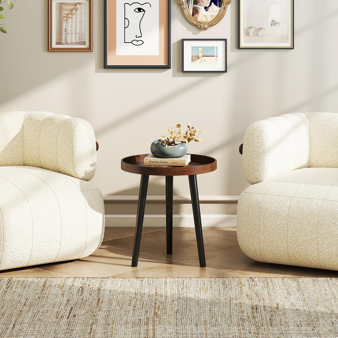 Giantex Mid Century Modern Side Table with Wooden Tray and Bamboo Legs