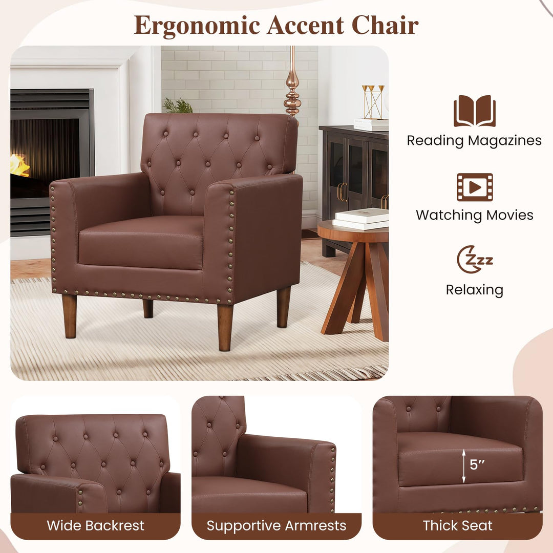 Giantex Mid Century Modern Accent Chair with Button Tufted Decoration and Rivets