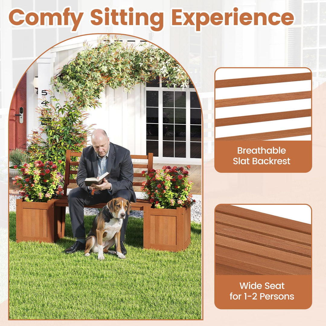 Giantex 2-in-1 Outdoor Bench with Backrest &amp; 2 Raised Garden Beds