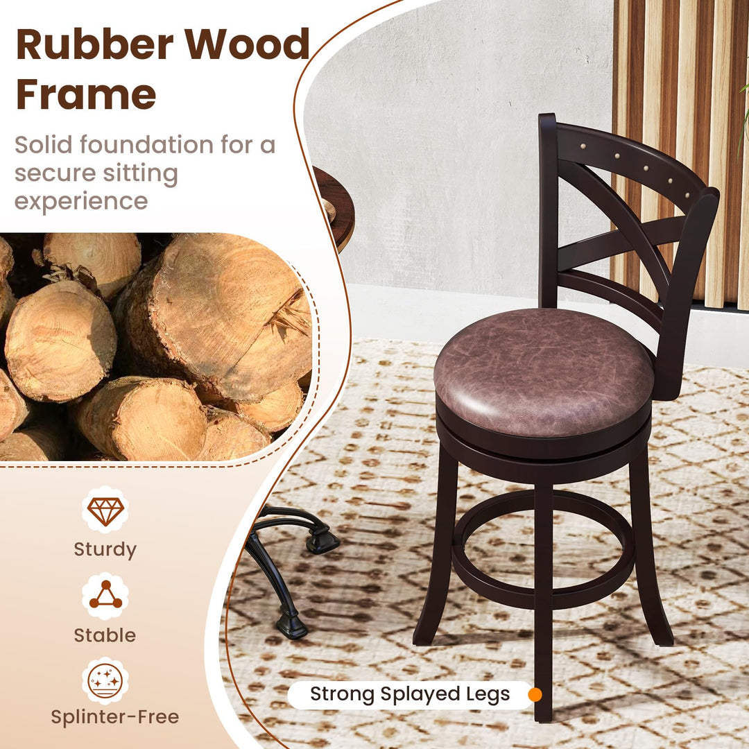 Giantex 26" Swivel Bar Stools with Backs &amp; Upholstered Faux Leather Seat