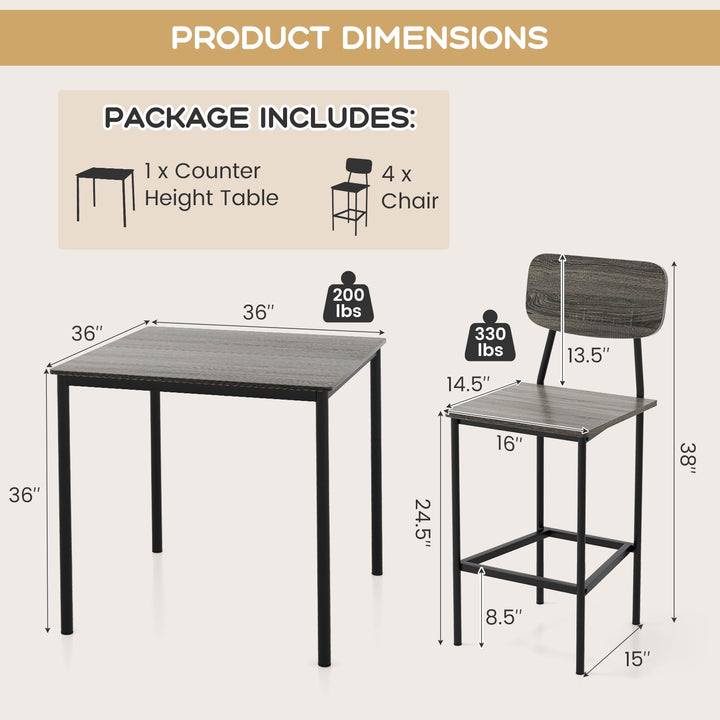 Giantex 5-Piece Dining Table Set W/Counter Height Table &amp; 4 Bar Stools
