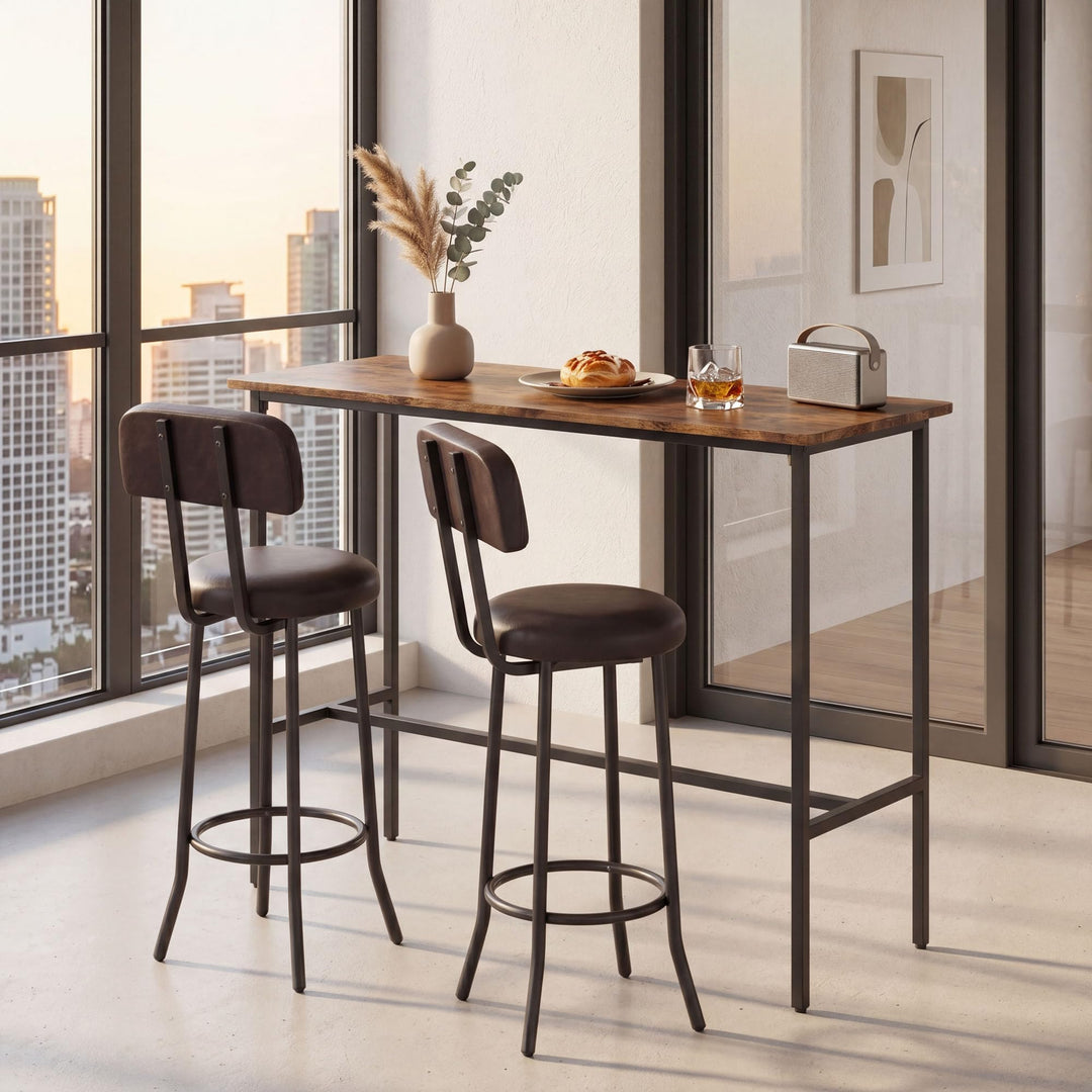 Giantex 3-Piece Bar Table and Chairs Set | Counter Height Pub Table and 2 Upholstered Stools