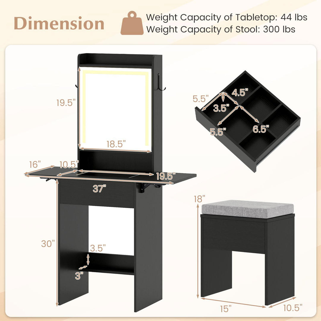 CHARMAID Compact Vanity Desk with Lighted Mirror &amp; Charging Station