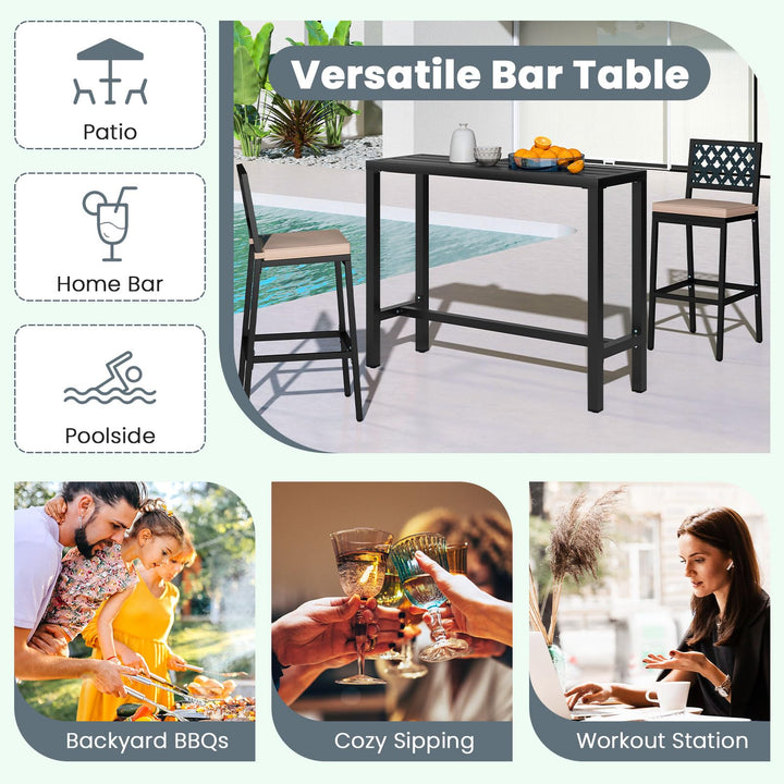 Giantex 48" Outdoor Rectangle Bar Table with Counter Height Slatted Top &amp; Footrest, Black