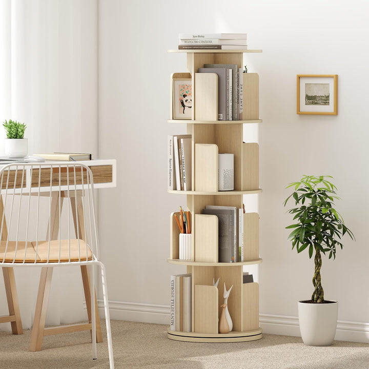 Giantex 4-Tier Rotating Bookshelf 360° Display Rack w/Dividers &amp; Anti-Falling Baffles