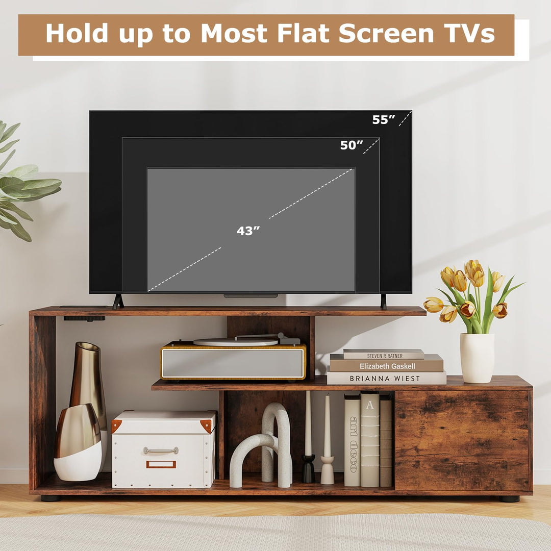 Giantex TV Stand with Power Outlet for TVs up to 55 Inch, Entertainment Center with Storage Cabinet &amp; Open Shelves