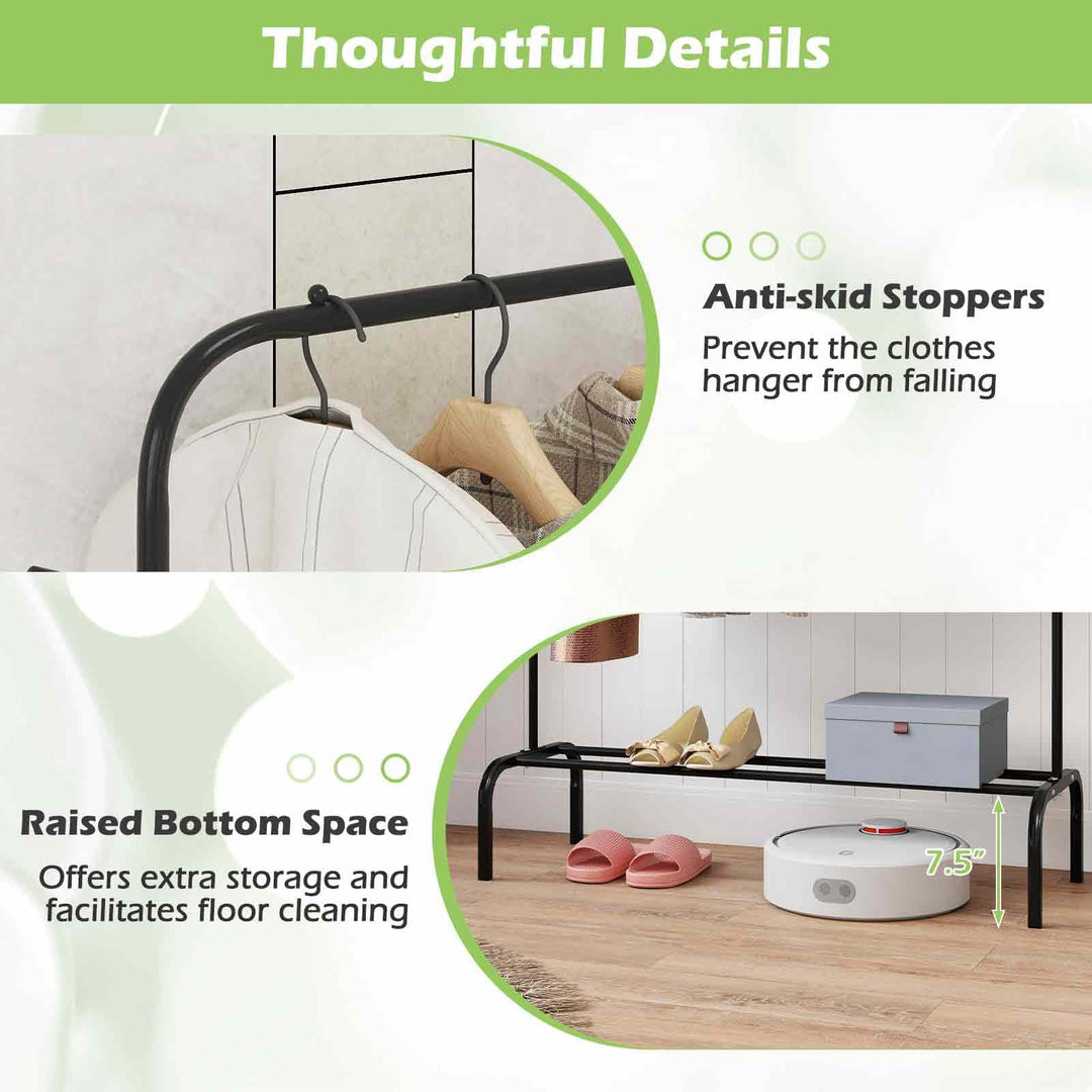Giantex 50" Wide Freestanding Garment Rack with Hanging Rod 8 Hooks &amp; Storage Shelf