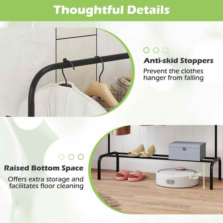 Giantex 50" Wide Freestanding Garment Rack with Hanging Rod 8 Hooks &amp; Storage Shelf