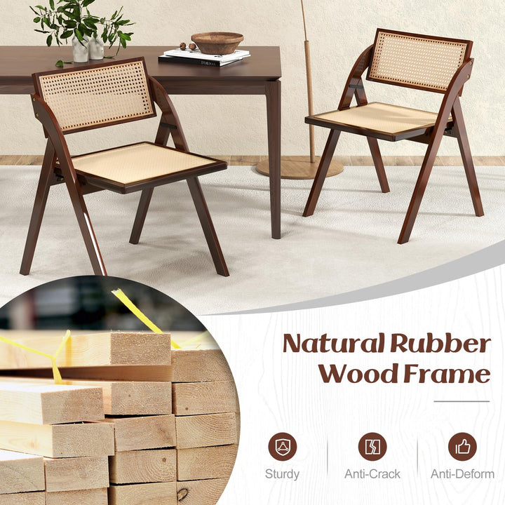 Giantex Folding Dining Chairs Set, Wooden Folding Chair with Rattan Backrest &amp; Seat