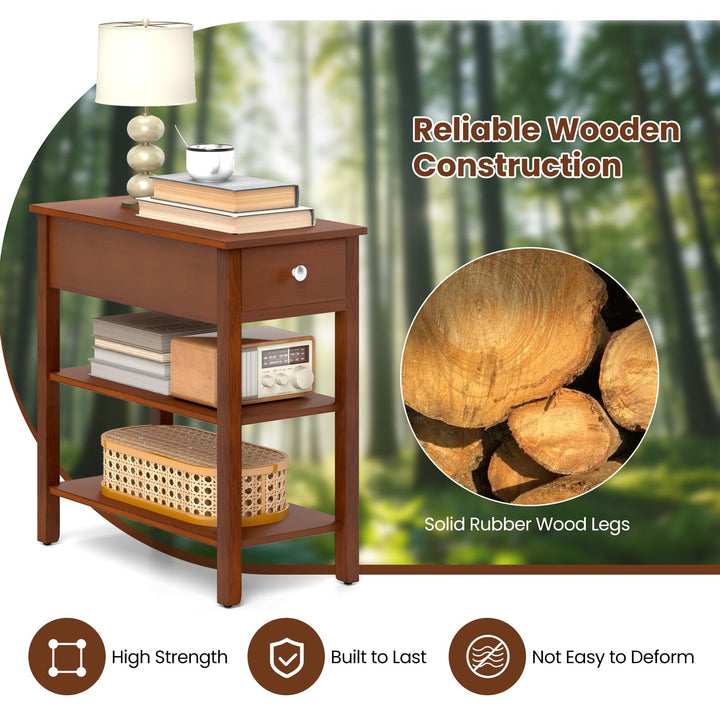 Ginatex Narrow Side Table Small End Tables with Drawer &amp; Open Storage Shelves