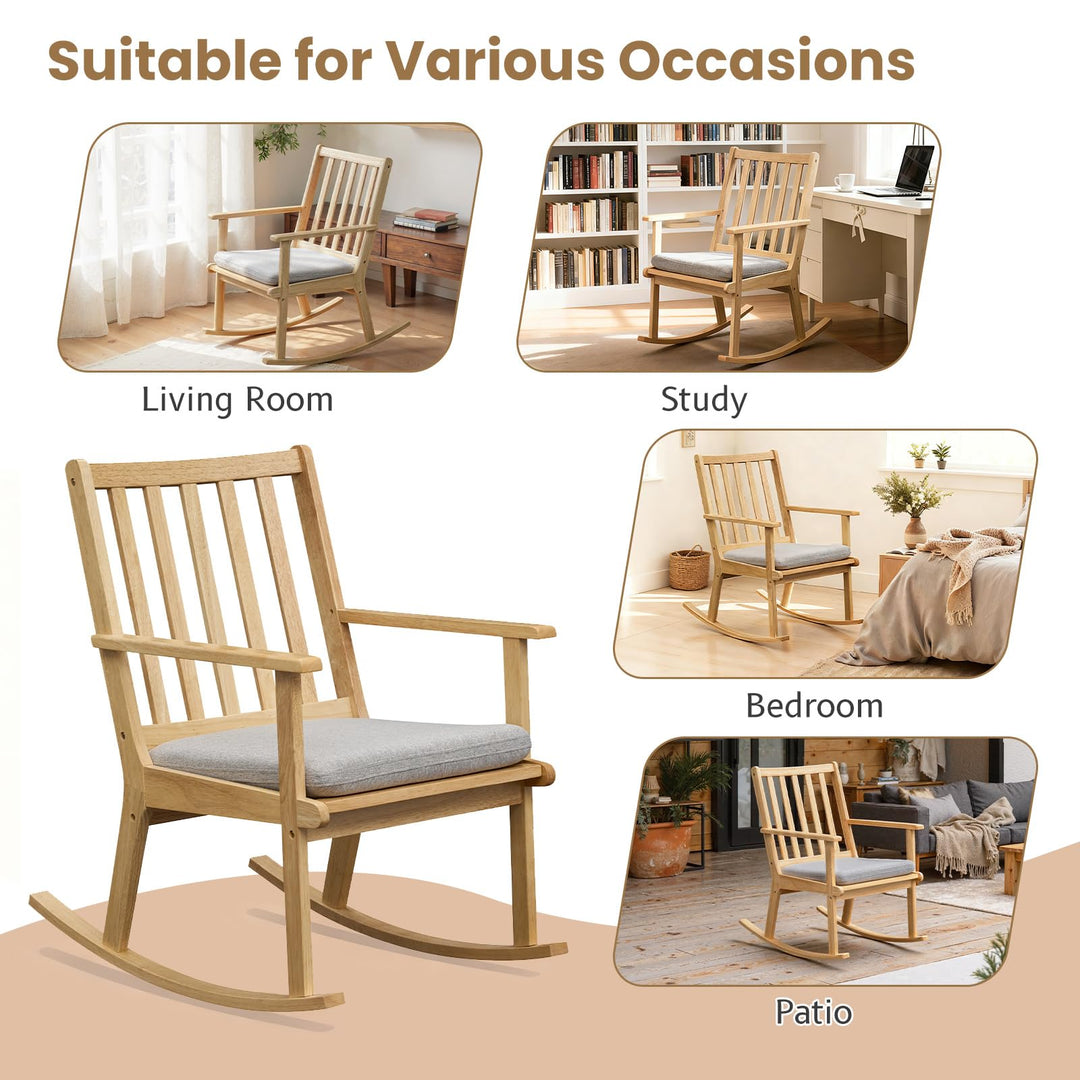 Giantex Rocking Chair with Cushion Solid Rubber Wood Rocker with Padded Seat