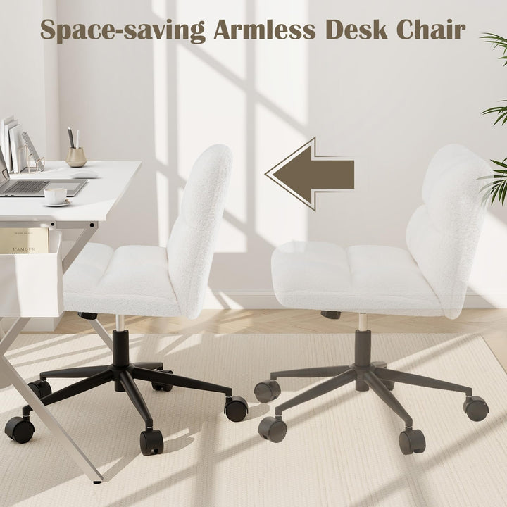 Giantex Criss Cross Chair with Wheels, Faux Fur Cross Legged Office Chair, Armless Wide Desk Chair