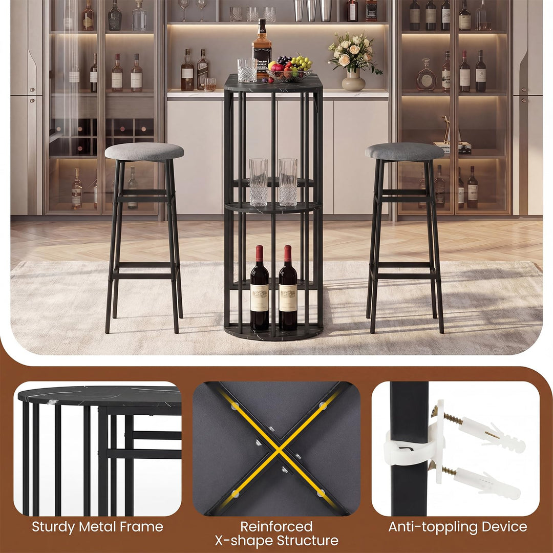 Giantex 3 Pieces Bar Table Set for 2 with 2 Padded Stools