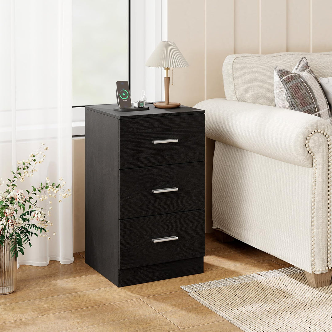 Giantex Night Stand with Charging Station - 26’’ Tall Side End Table