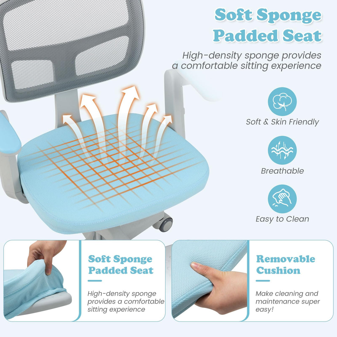 Kids Desk Chair, Ergonomic Adjustable Student Rolling Chair with Footrest &amp; Flip-up Armrest