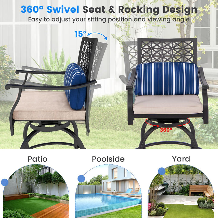Giantex Outdoor Bar Stools, Metal Patio Bar Chairs with Cushion &amp; Lumbar Pillow