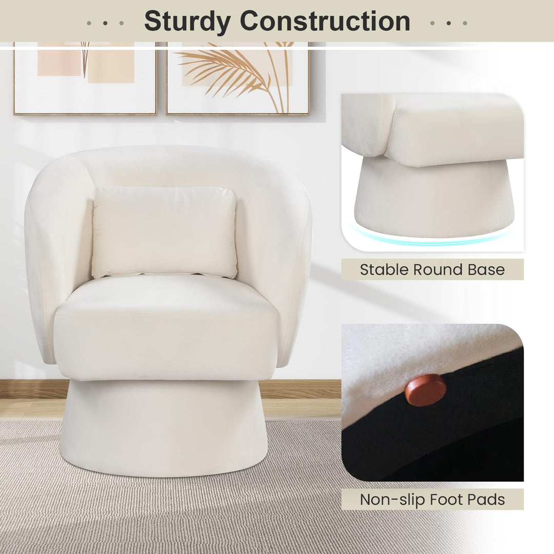 Giantex Swivel Accent Chair Upholstered Barrel Chair with Curved Back &amp; Removable Lumbar Pillow