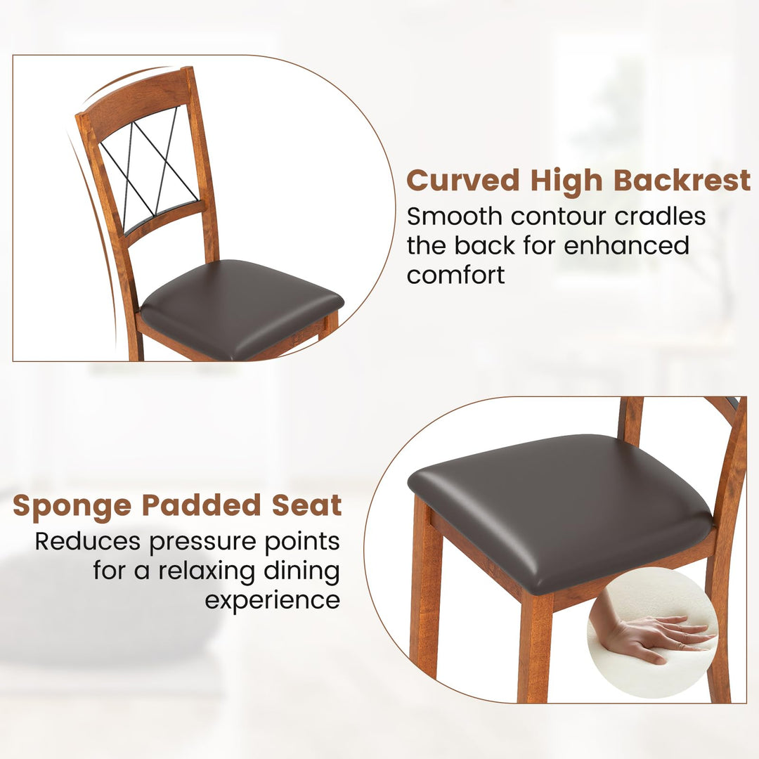 Giantex Wooden Armless Kitchen Chairs Set of 2/4 w/Elegant Hollowed Backrest