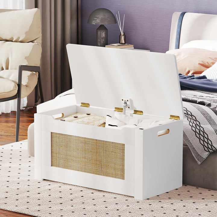 Giantex Rattan Storage Bench with Flip Top Lid &amp; Safety Hinge